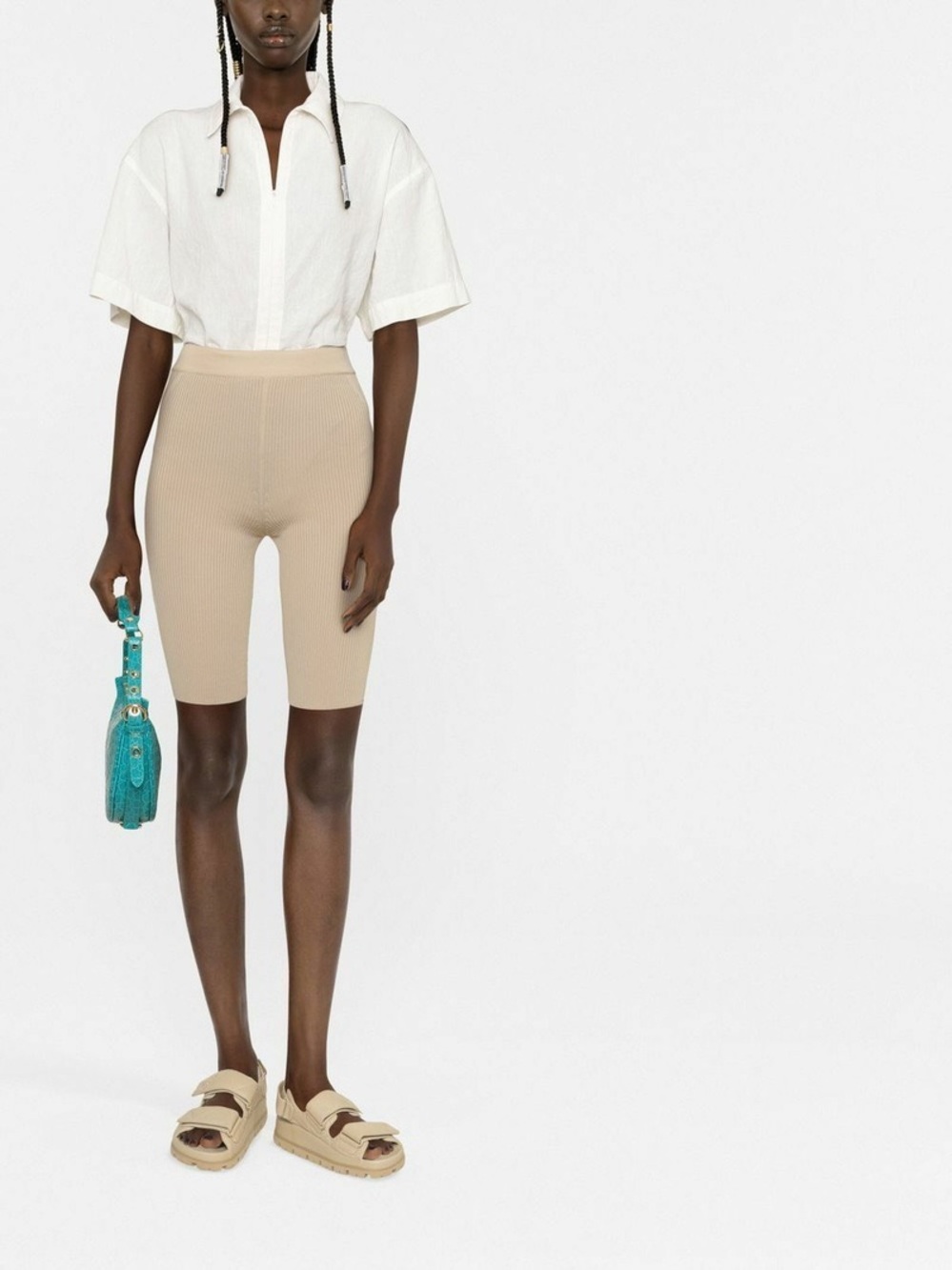 Jacquemus Beige Ribbed High-Waist Bike Shorts